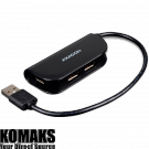 Хъб USB AXAGON Handy four-port USB 2.0 hub with a permanently connected USB cable. Black.