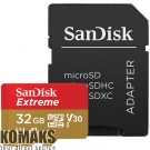 Карта памет SanDisk Extreme microSDHC 32GB + SD Adapter + RescuePRO Deluxe 100MB/s A1 C10 V30 UHS-I ...